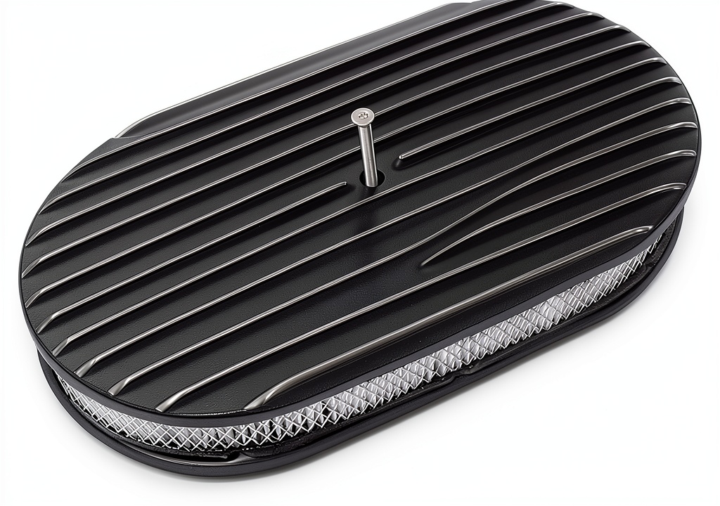 BestParts oval aluminum air cleaner installed on a classic car engine