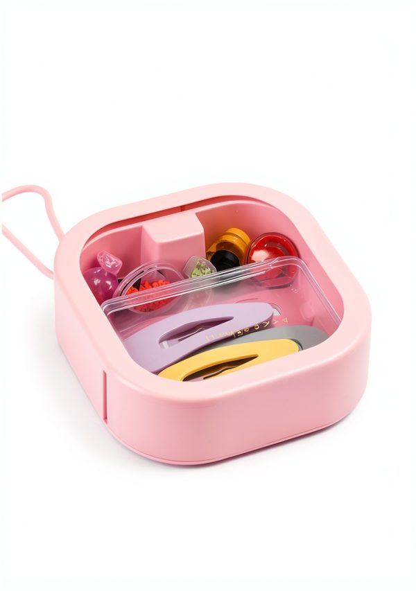 Portable Dental Floss Holder Pink Stackable Storage with Mirror Kit-1