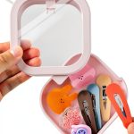 Portable Dental Floss Holder Pink Stackable Storage with Mirror Kit-0