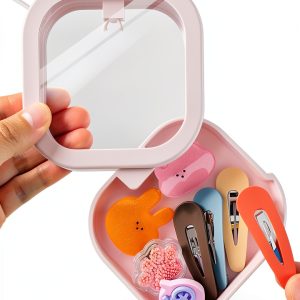 Portable Dental Floss Holder Pink Stackable Storage with Mirror Kit-0