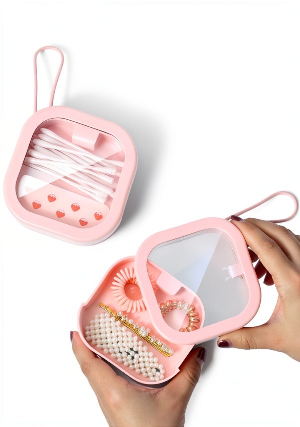 Portable Dental Floss Holder Pink Stackable Storage with Mirror Kit-3